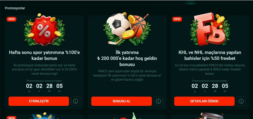 Pinco hoş geldin bonusu ve spor kampanyaları